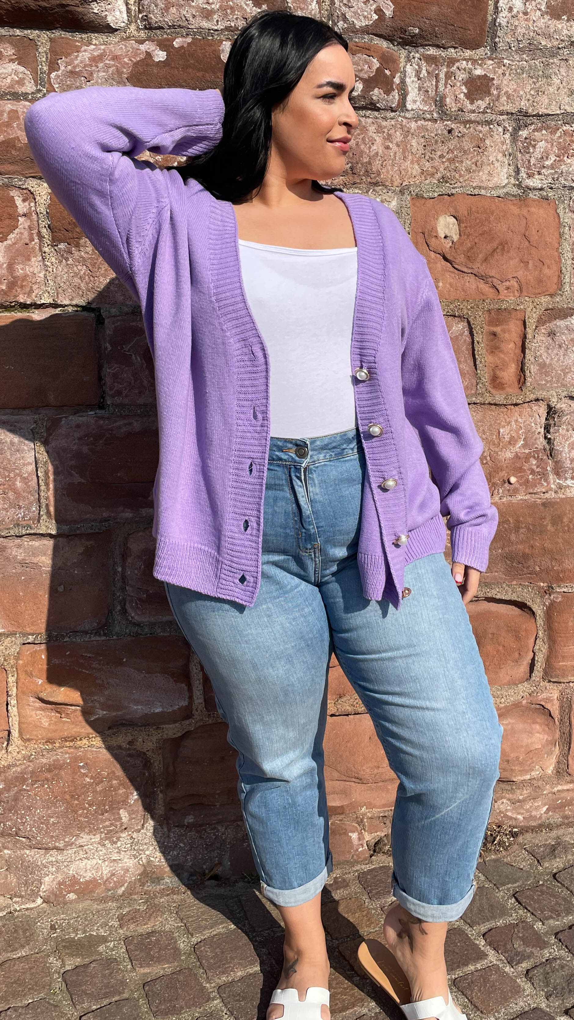 CurveWow Pearl Buttoned Cardigan Lilac
