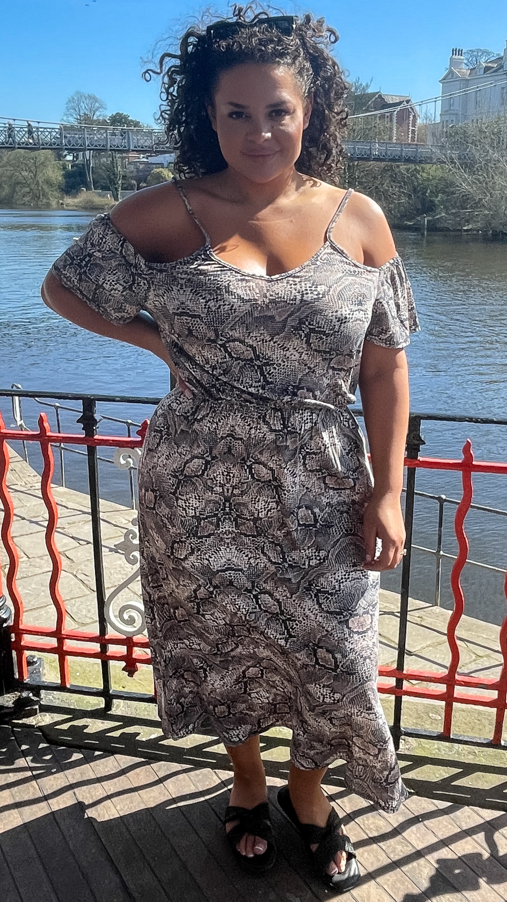 CurveWow Cold Shoulder Maxi Dress Snake Print