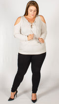 Canberra Ribbed Lace Up Top Grey