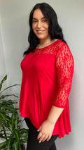 CurveWow Lace Asymmetric Top Red