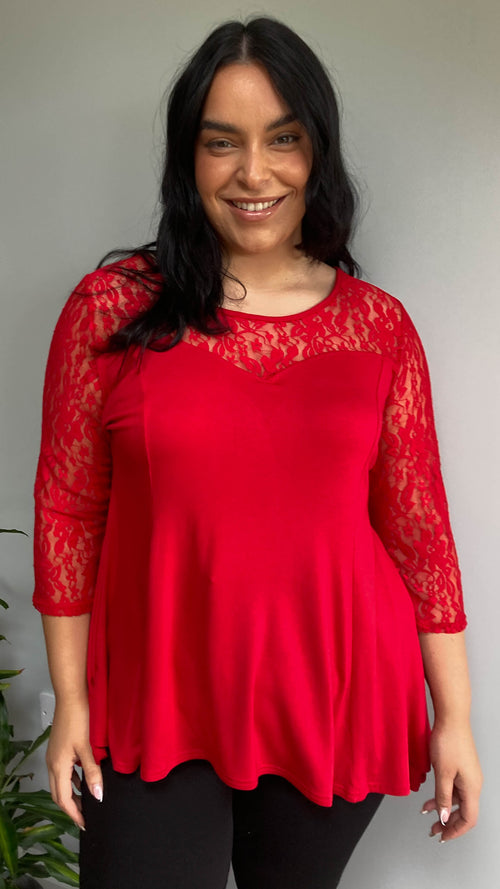 CurveWow Lace Asymmetric Top Red