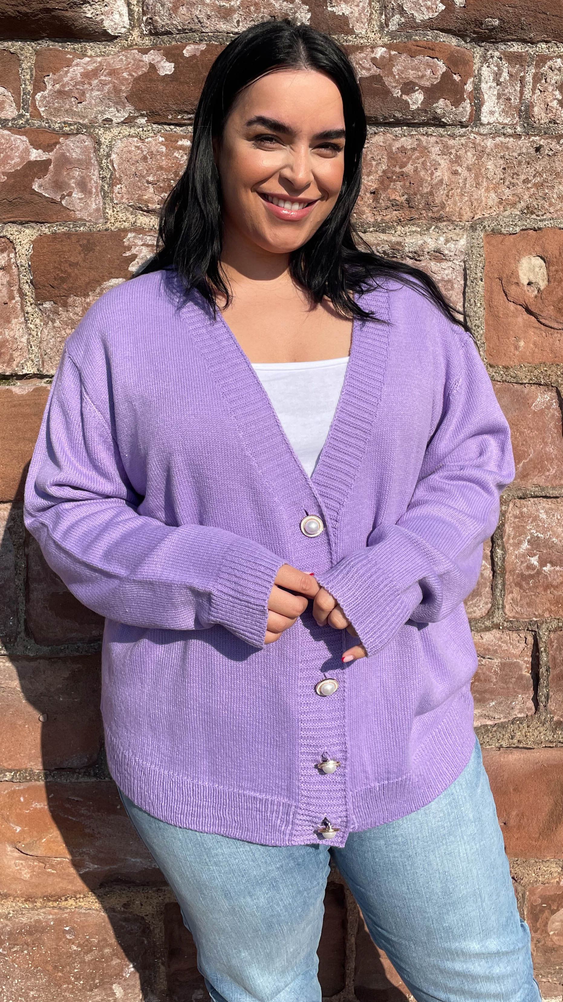 CurveWow Pearl Buttoned Cardigan Lilac