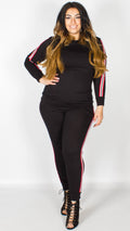 Yasmin Black Lounge Sweatshirt with Red and White Stripes