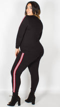Yasmin Black Lounge Tracksuit Bottoms with Red and White Stripes