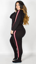 Yasmin Black Lounge Tracksuit Bottoms with Red and White Stripes