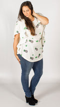 Pineapple Print On/Off Shoulder Ruffle Sides Tunic Top