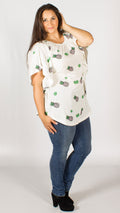 Pineapple Print On/Off Shoulder Ruffle Sides Tunic Top