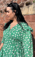 CurveWow 3/4 Sleeve Wrap Top Green Floral