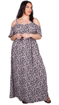 CurveWow Frill Sleeve Maxi Dress Animal Print Grey