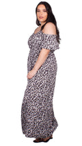 CurveWow Frill Sleeve Maxi Dress Animal Print Grey
