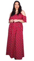 CurveWow Frill Sleeve Maxi Dress Polka Dot Red