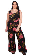 Christia Sleeveless Floral Print V-Neck Jumpsuit Black