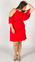 Catalina Red Cold Shoulder Frill Dress