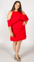 Catalina Red Cold Shoulder Frill Dress