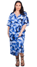 CurveWow Wrap Maxi Dress Royal Blue Tie-Dye