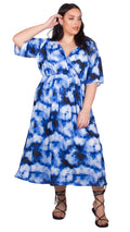 CurveWow Wrap Maxi Dress Royal Blue Tie-Dye