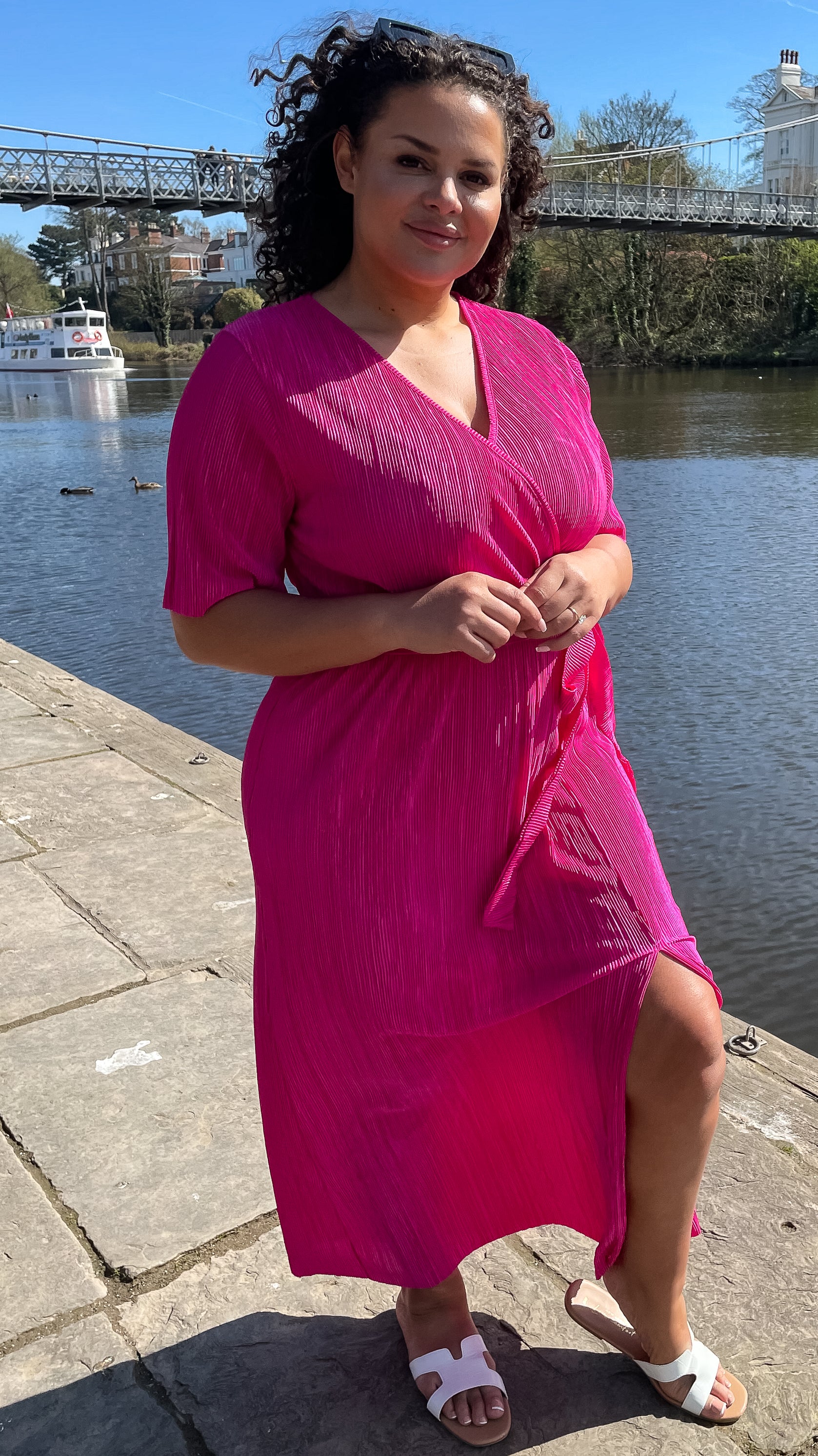 CurveWow Plisse Wrap Maxi Dress Fuchsia Pink