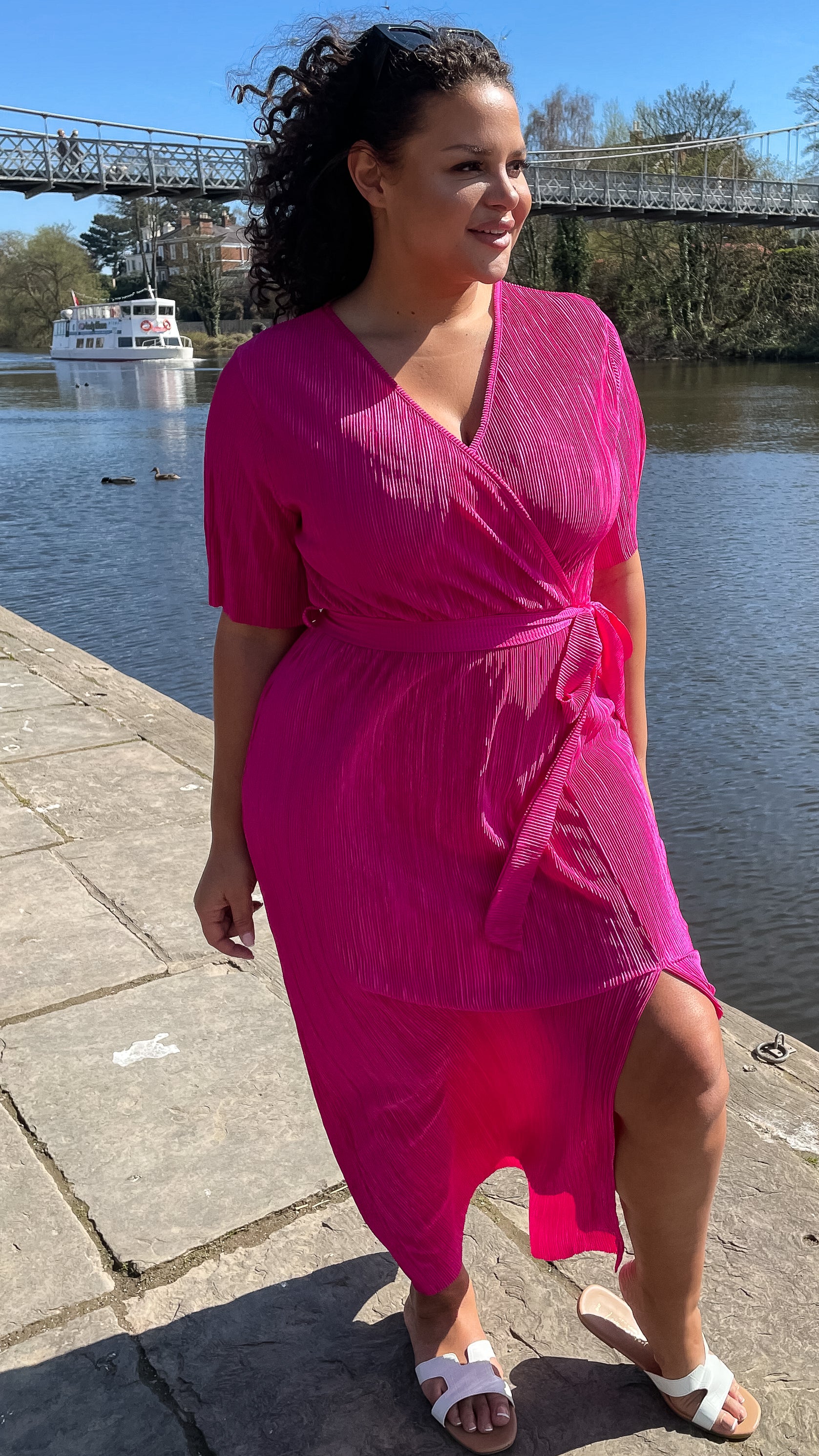 CurveWow Plisse Wrap Maxi Dress Fuchsia Pink