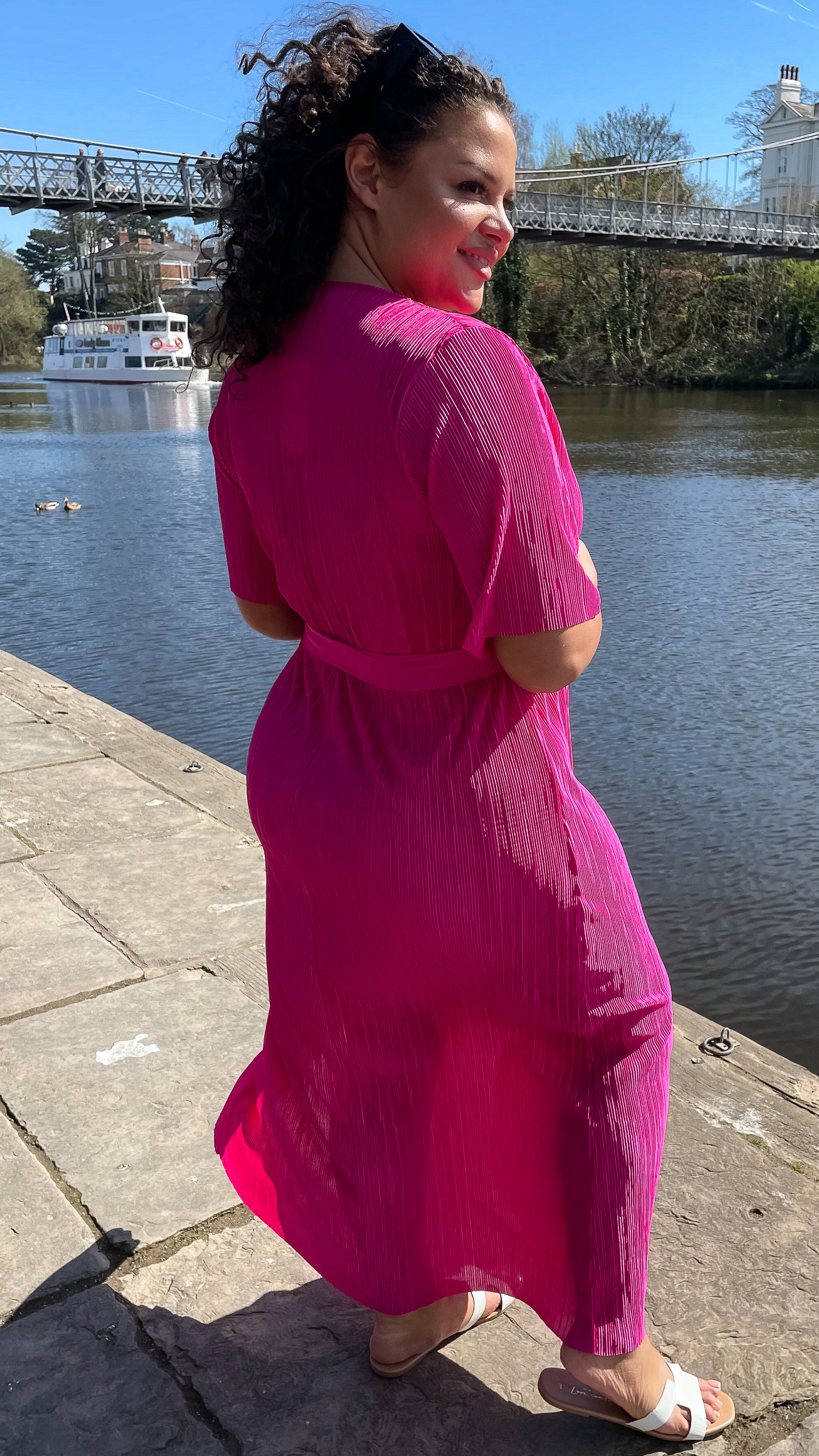 CurveWow Plisse Wrap Maxi Dress Fuchsia Pink