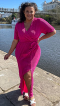 CurveWow Plisse Wrap Maxi Dress Fuchsia Pink