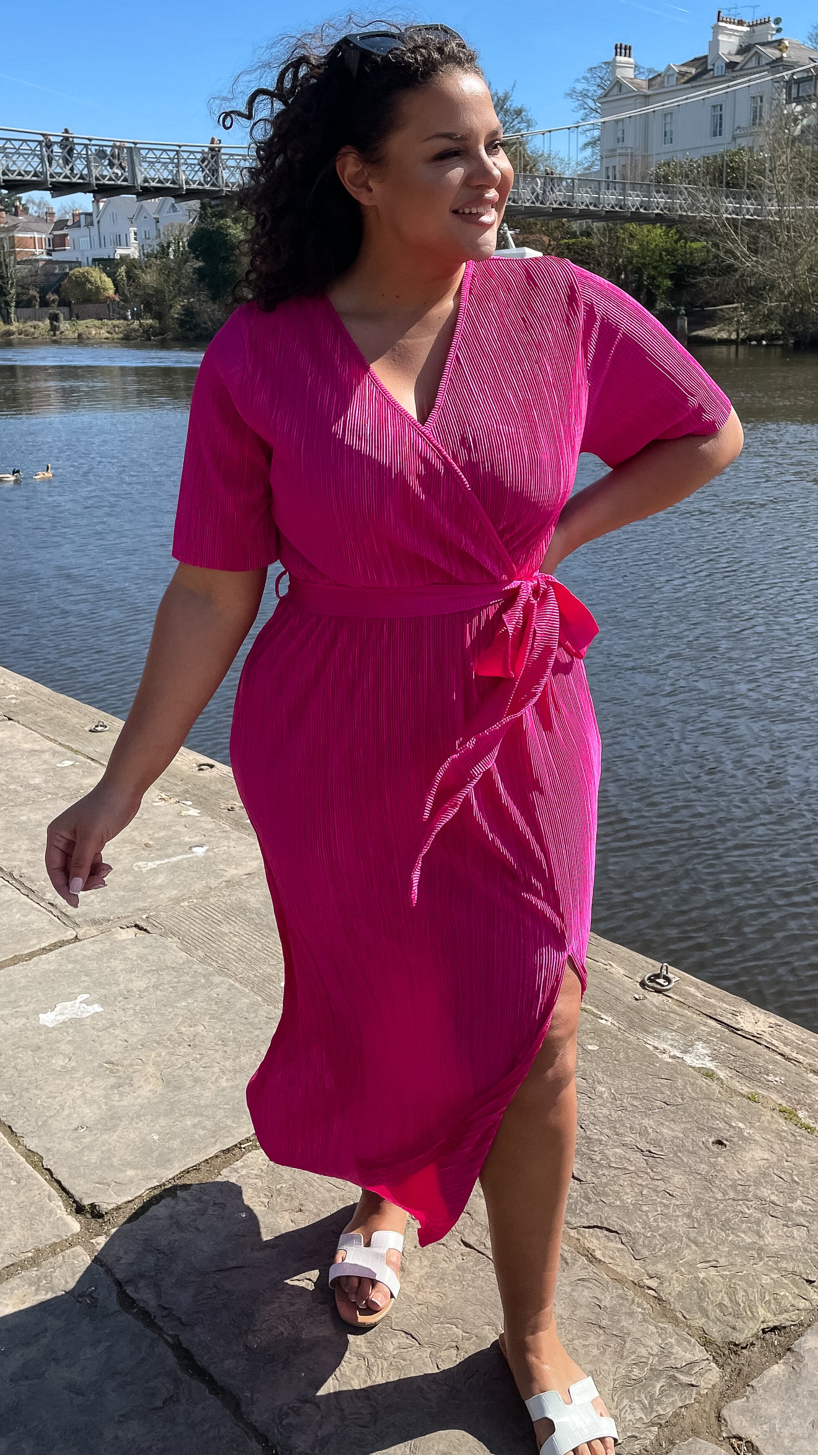 CurveWow Plisse Wrap Maxi Dress Fuchsia Pink