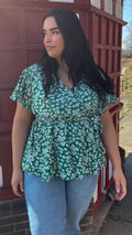 CurveWow Angel Sleeve Wrap Top Green Floral