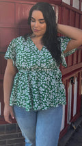 CurveWow Angel Sleeve Wrap Top Green Floral