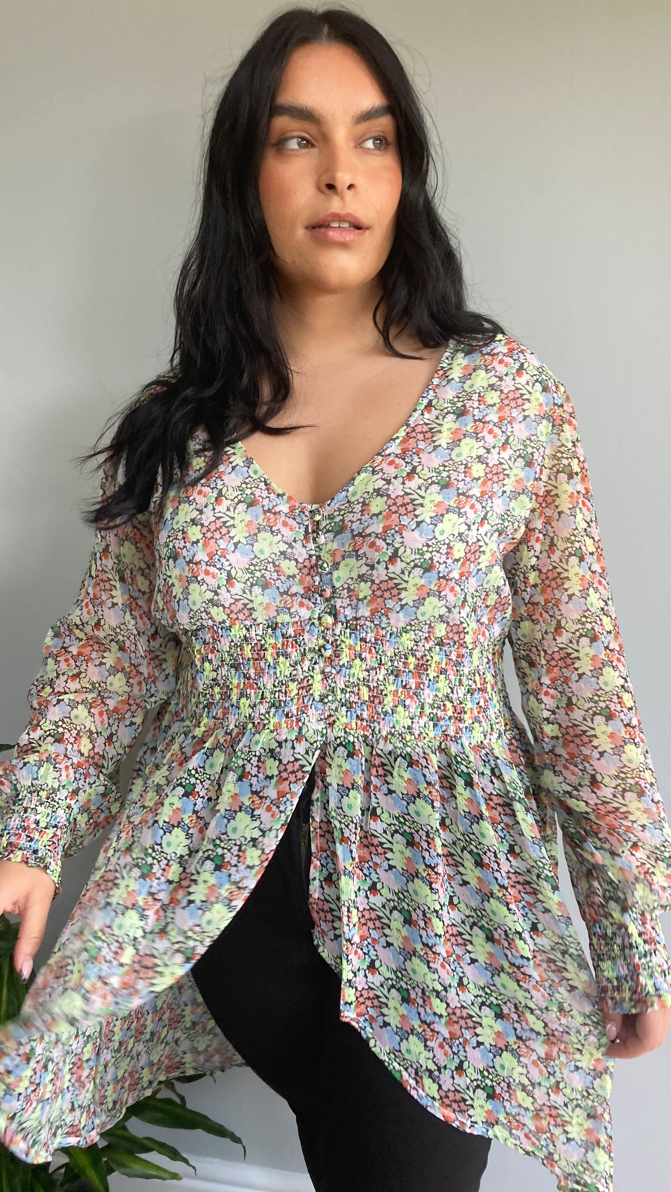 CurveWow Dipped Hem Blouse Floral Print