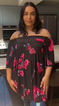 CurveWow Bardot Top Black with Pink Floral