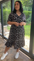 CurveWow Black Floral Tiered Smock Dress