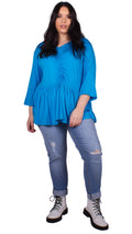 CurveWow Ruched Peplum Top Blue