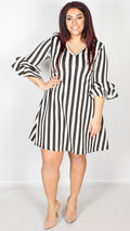 Kayley Black/ White Stripe Swing Dress