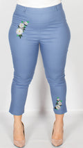 Patricia Pale Blue Floral Embroidered Cotton Trousers
