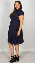 Honey Off the Shoulder Navy Fit and Flare Dress