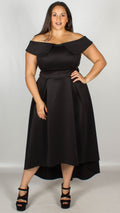 Betty Premium Deep Bardot Black Scuba Dress