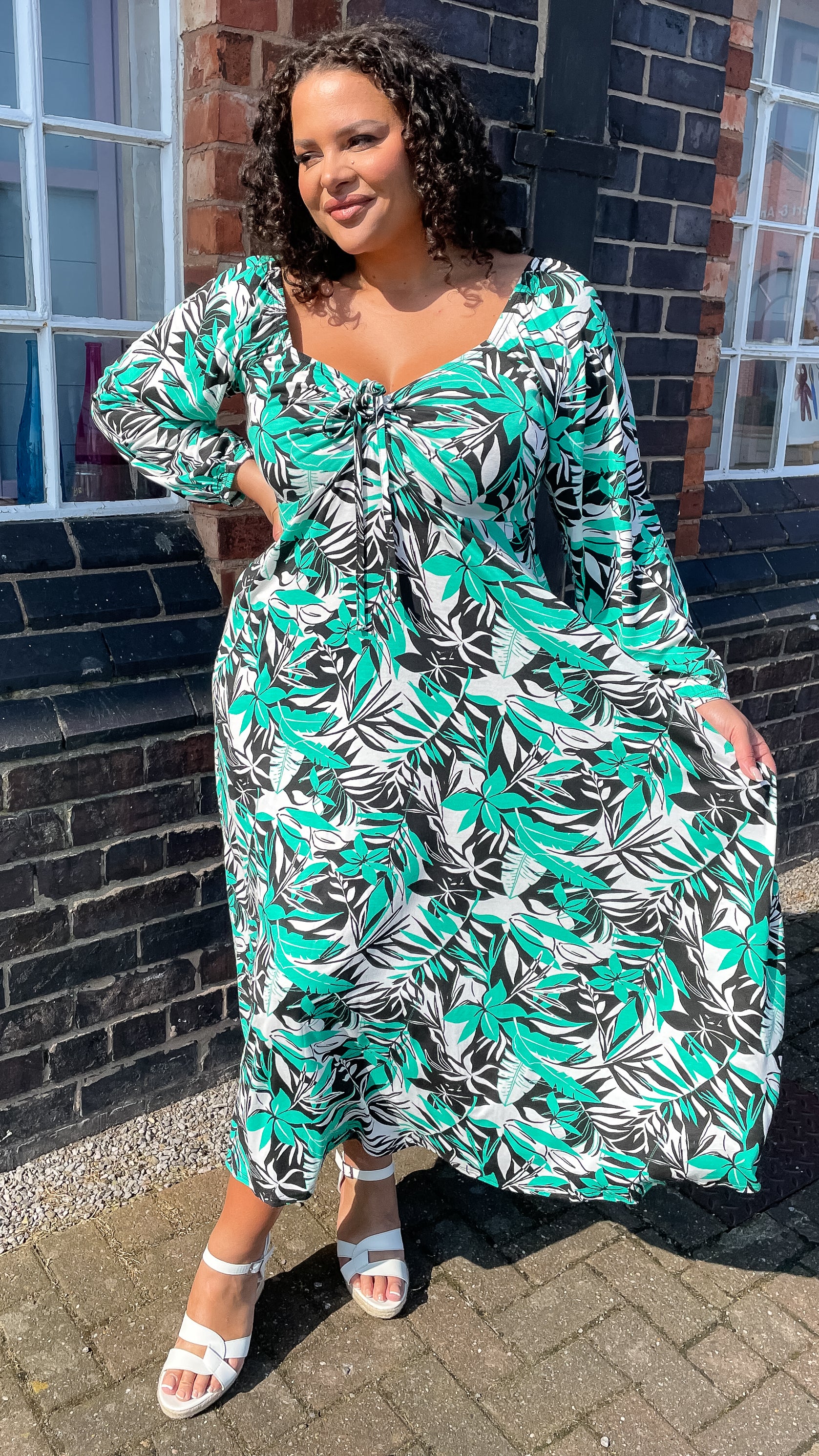 green milkmaid dress CurveWow Green Tropical Print Milkmaid Dress – Curvewow