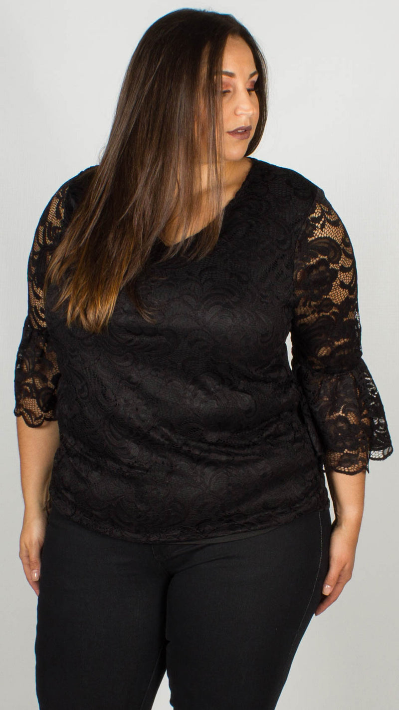 CurveWow Lace V-Neck Top Black