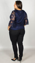 CurveWow Lace V-Neck Top Navy