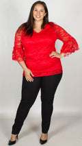 CurveWow Lace V-Neck Top Red