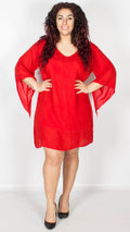 Natalia Red Crinkle Viscose Elvira Dress