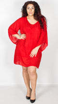 Natalia Red Crinkle Viscose Elvira Dress