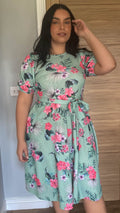 CurveWow Green Floral Belle Sleeve Dress