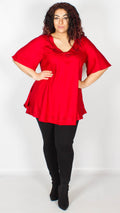 Seoul Red Embroidered Trim Curved Hem Blouse