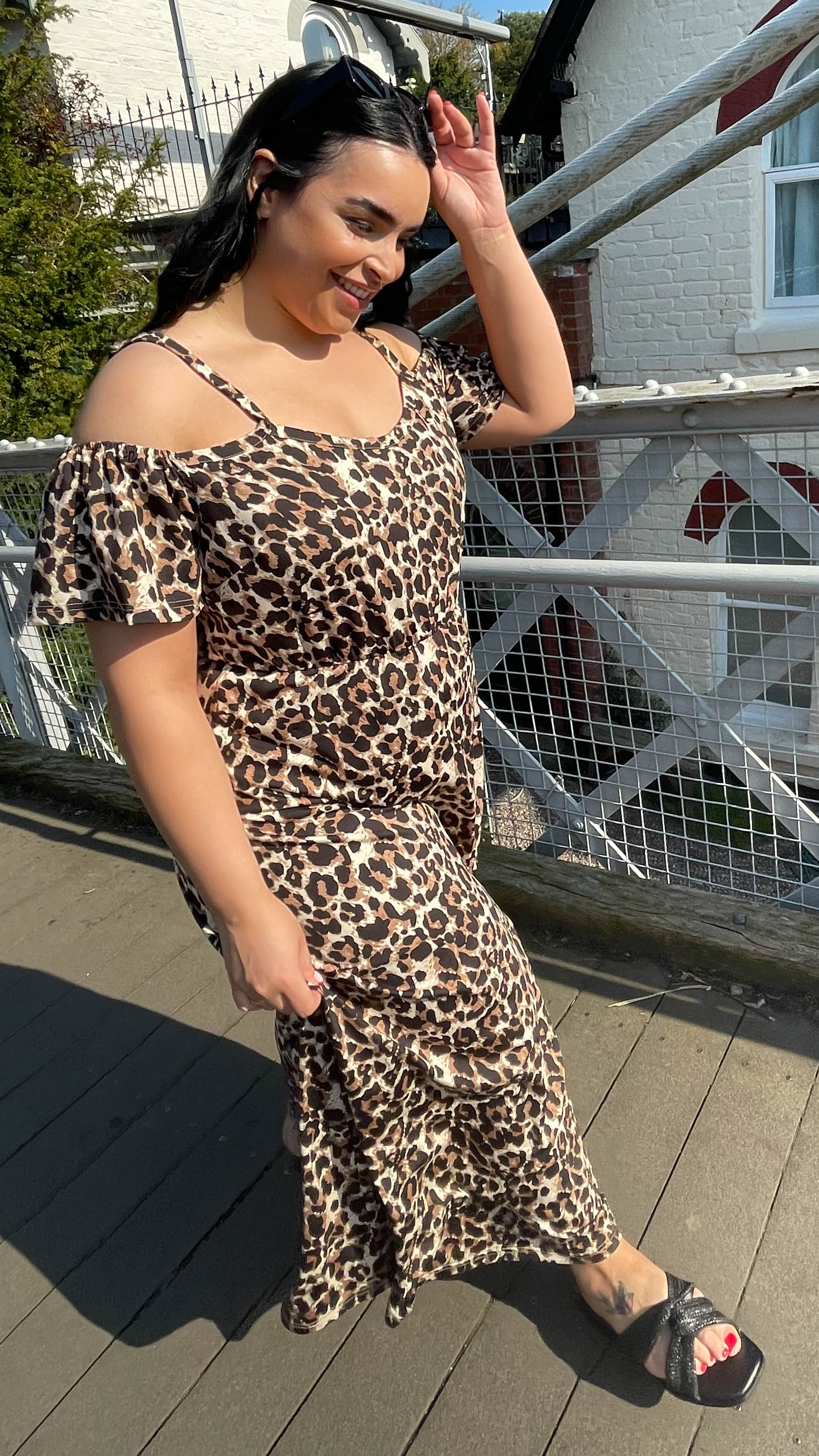CurveWow Cold Shoulder Maxi Dress Leopard