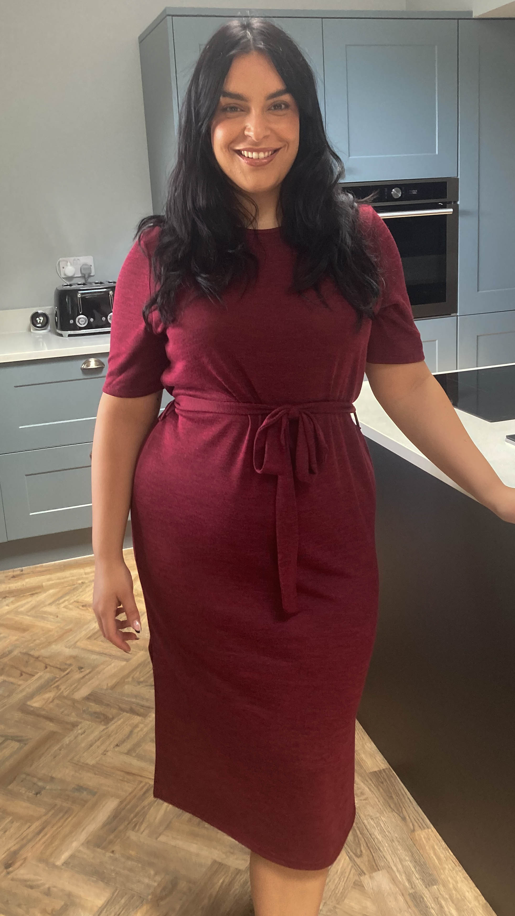 CurveWow Tie Waist Knit Dress Wine