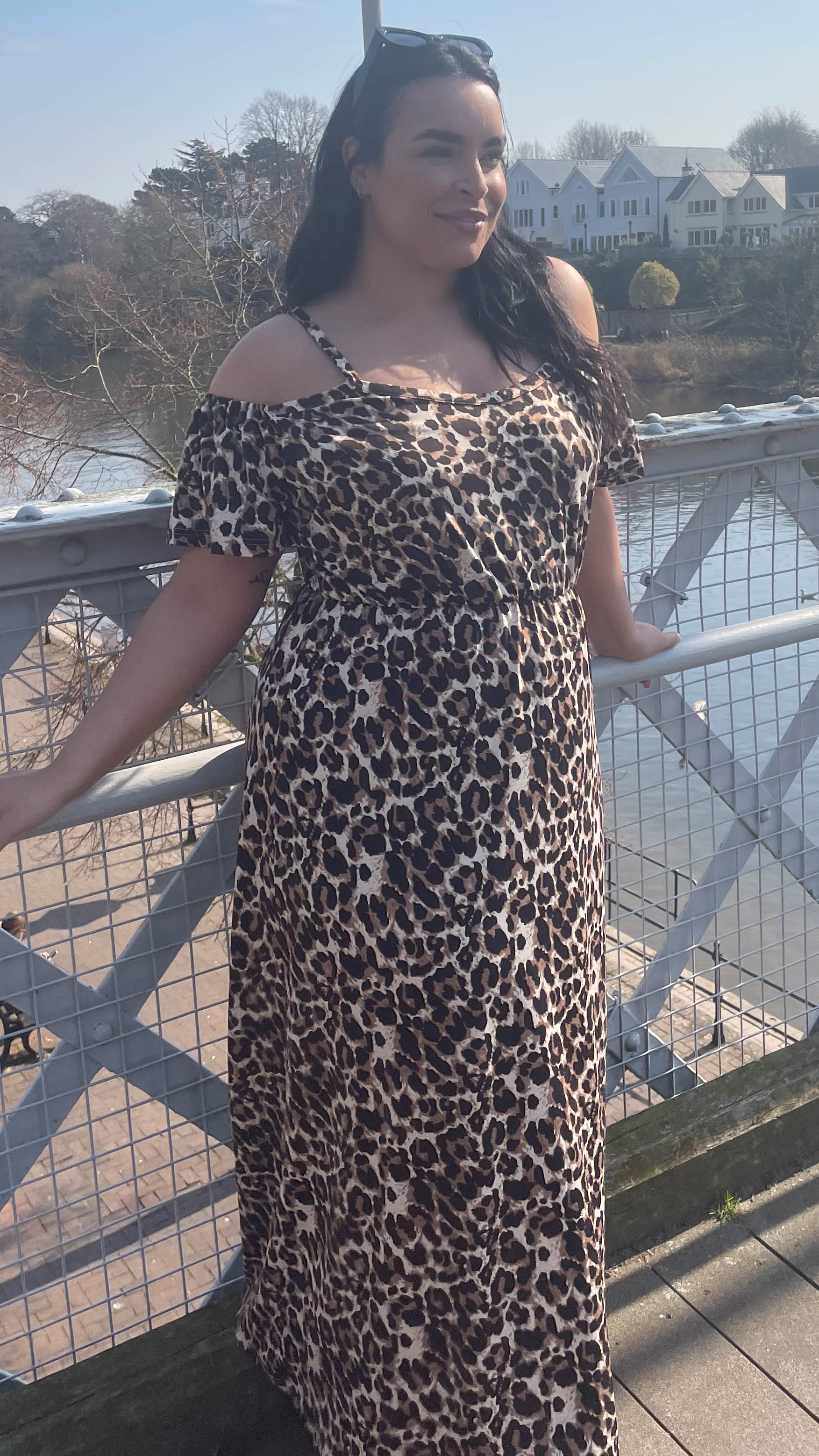 CurveWow Cold Shoulder Maxi Dress Leopard