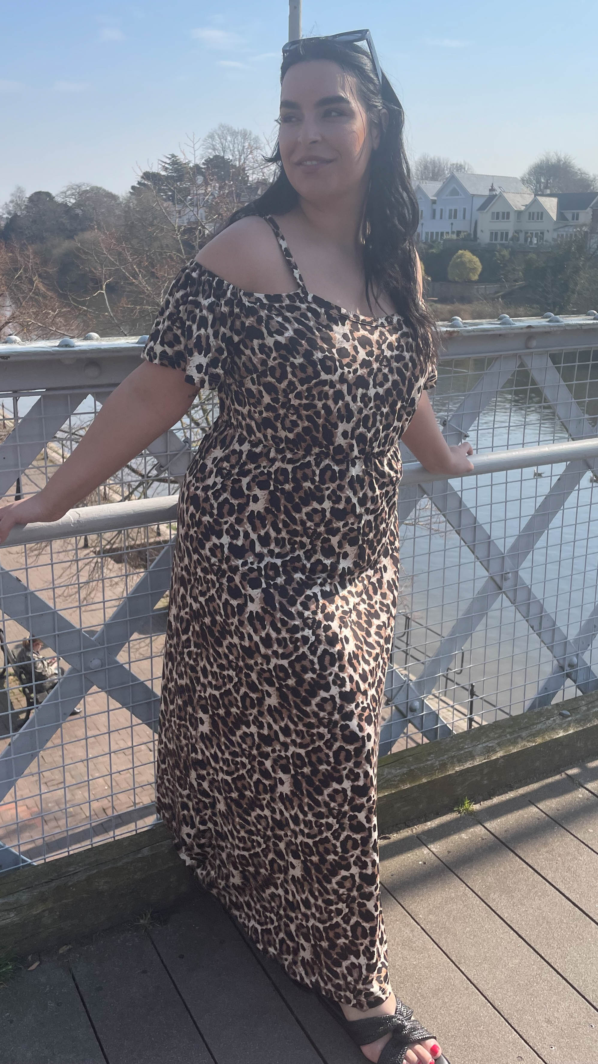 CurveWow Cold Shoulder Maxi Dress Leopard
