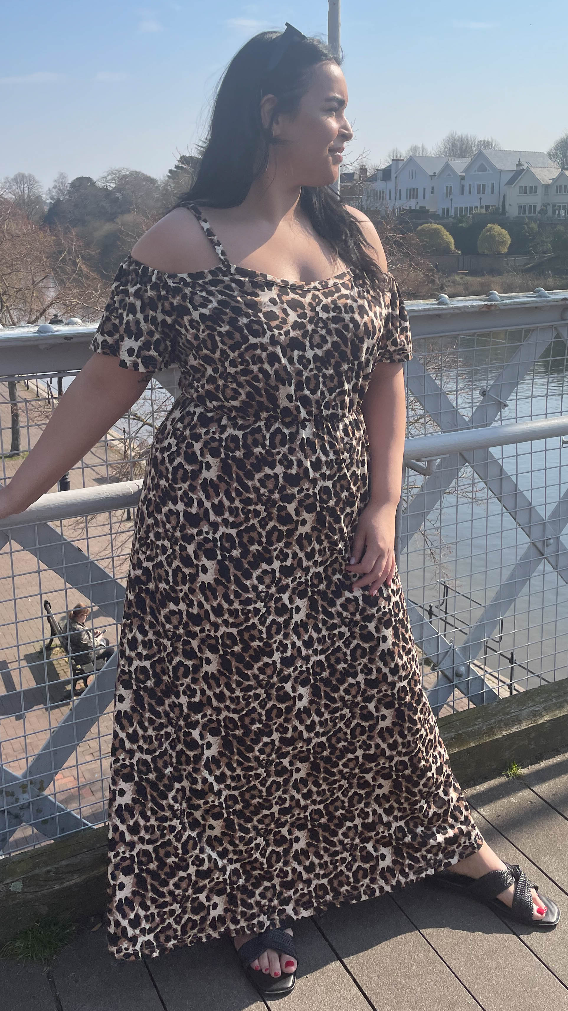 CurveWow Cold Shoulder Maxi Dress Leopard