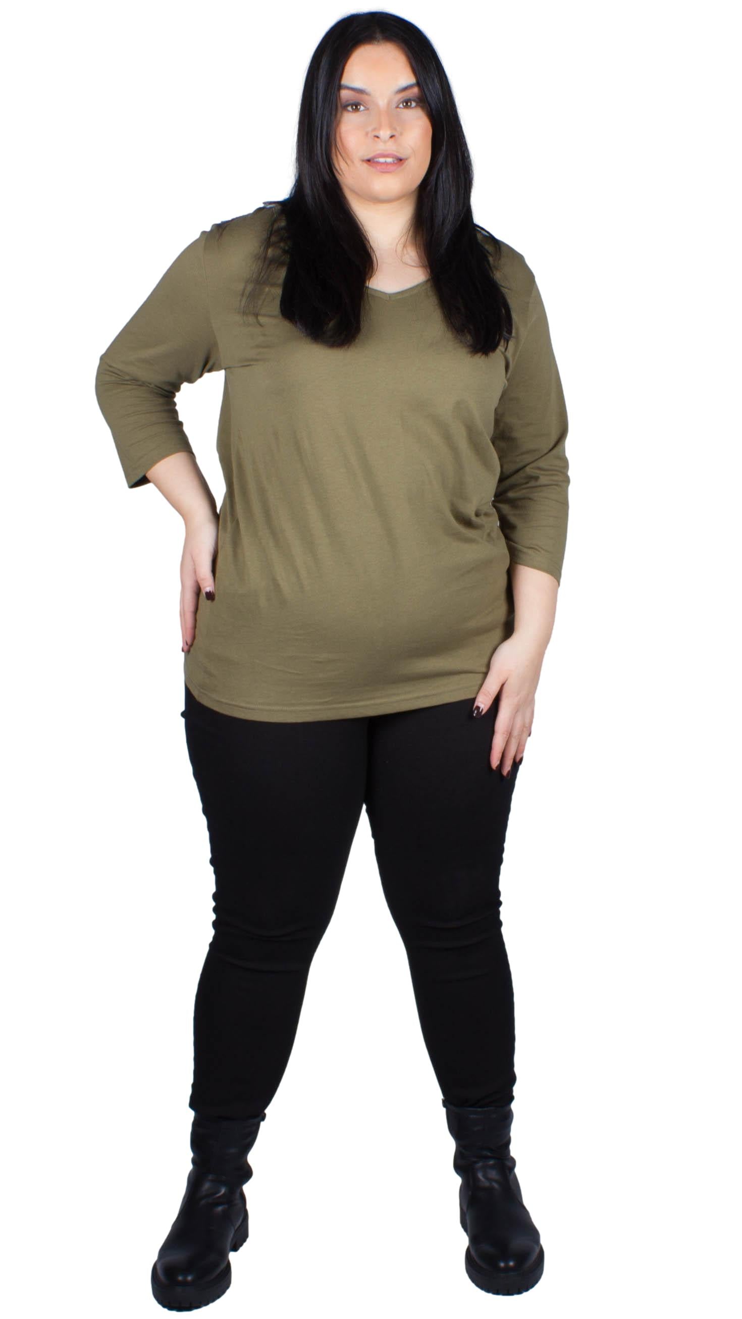 CurveWow V Neck Top Olive