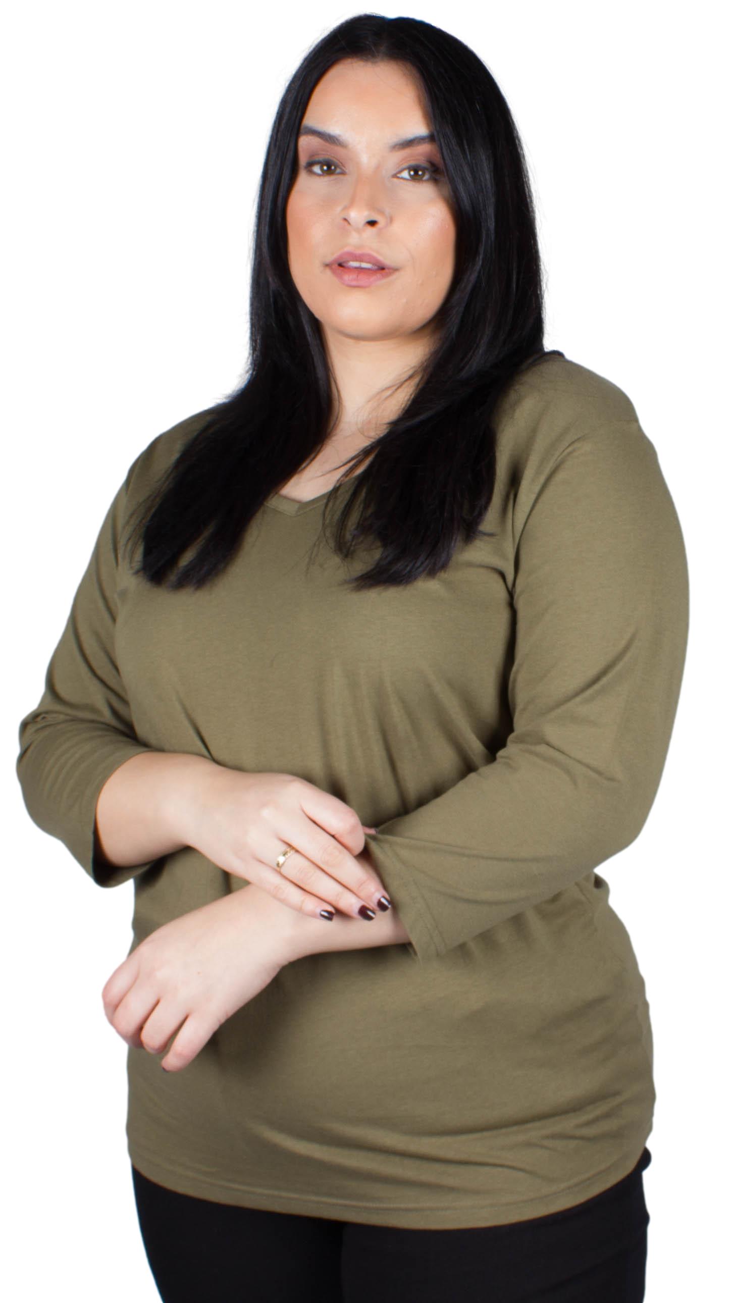 CurveWow V Neck Top Olive